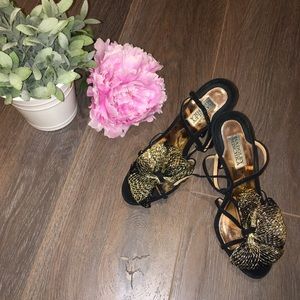 Badgley Mischks Black Heels with Black/Gold Bow